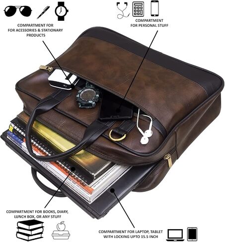 Coffee & Black Faux Leather Briefcase 15.6 inch Water Resistant Laptop Shoulder Messenger Sling Office Business Professional Bag for Men's & Women's in Saudi Arabia