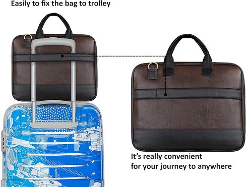 Coffee & Black Faux Leather Briefcase 15.6 inch Water Resistant Laptop Shoulder Messenger Sling Office Business Professional Bag for Men's & Women's in Saudi Arabia