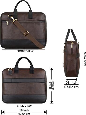 Coffee & Black Faux Leather Briefcase 15.6 inch Water Resistant Laptop Shoulder Messenger Sling Office Business Professional Bag for Men's & Women's in Saudi Arabia