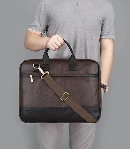 Coffee & Black Faux Leather Briefcase 15.6 inch Water Resistant Laptop Shoulder Messenger Sling Office Business Professional Bag for Men's & Women's in Saudi Arabia