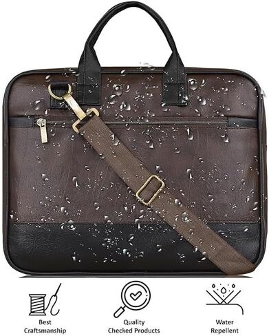 Coffee & Black Faux Leather Briefcase 15.6 inch Water Resistant Laptop Shoulder Messenger Sling Office Business Professional Bag for Men's & Women's in Saudi Arabia
