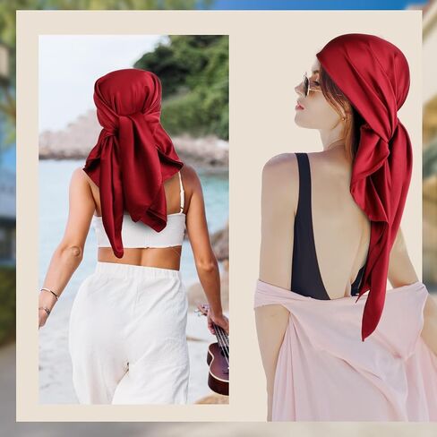 35" Large Square Satin Head Scarf, Silk Scarf for Women Hair Bandana, Head Scarves for Hair Wrapping and Sleeping in Saudi Arabia