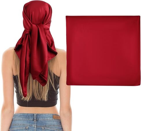 35" Large Square Satin Head Scarf, Silk Scarf for Women Hair Bandana, Head Scarves for Hair Wrapping and Sleeping in Saudi Arabia