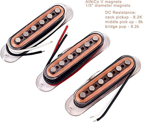 Electric Guitar Pickup Set, High Output Single Coil Pick-up Loaded Alnico 5 Magnets Clear Bobbins Removable Cover, Bridge Middle Neck SSS Pups as Luthier Replacements, Bronze in Saudi Arabia