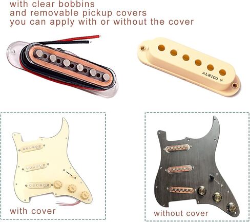 Electric Guitar Pickup Set, High Output Single Coil Pick-up Loaded Alnico 5 Magnets Clear Bobbins Removable Cover, Bridge Middle Neck SSS Pups as Luthier Replacements, Bronze in Saudi Arabia
