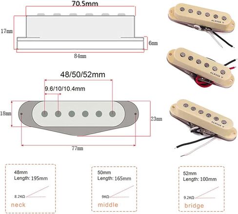 Electric Guitar Pickup Set, High Output Single Coil Pick-up Loaded Alnico 5 Magnets Clear Bobbins Removable Cover, Bridge Middle Neck SSS Pups as Luthier Replacements, Bronze in Saudi Arabia