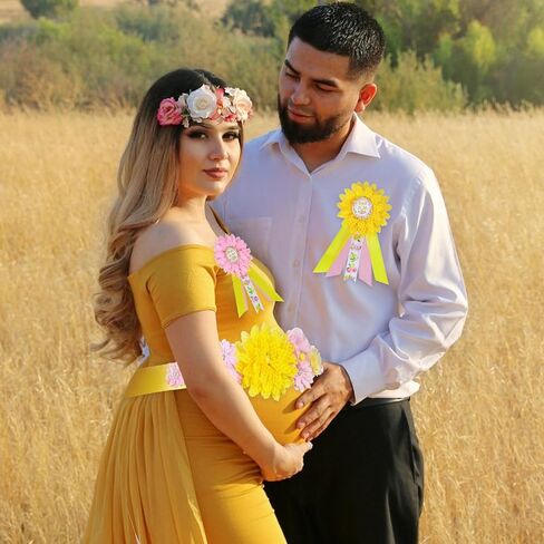 JOYMEMO Yellow Lemon Baby Shower Maternity Sash Kit, Lemonade Baby Shower Belly Belt and Mom to Be & Dad to Be Corsage Pins, Pregnancy Sash New Parents Photo Props Party Supplies in Saudi Arabia