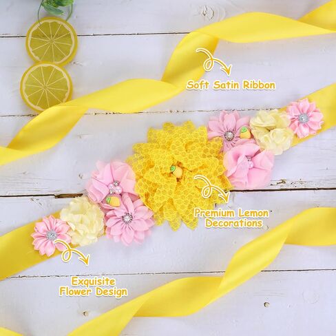 JOYMEMO Yellow Lemon Baby Shower Maternity Sash Kit, Lemonade Baby Shower Belly Belt and Mom to Be & Dad to Be Corsage Pins, Pregnancy Sash New Parents Photo Props Party Supplies in Saudi Arabia
