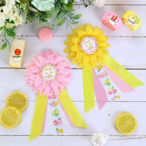 JOYMEMO Yellow Lemon Baby Shower Maternity Sash Kit, Lemonade Baby Shower Belly Belt and Mom to Be & Dad to Be Corsage Pins, Pregnancy Sash New Parents Photo Props Party Supplies in Saudi Arabia