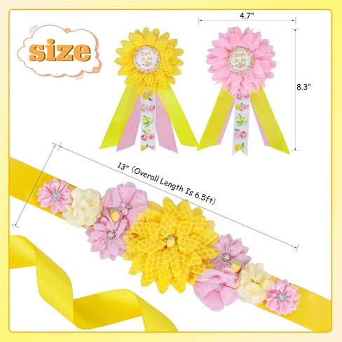 JOYMEMO Yellow Lemon Baby Shower Maternity Sash Kit, Lemonade Baby Shower Belly Belt and Mom to Be & Dad to Be Corsage Pins, Pregnancy Sash New Parents Photo Props Party Supplies in Saudi Arabia