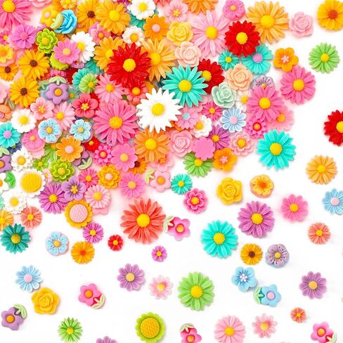 سحر الزهور، 150 قطعة من زهور الراتنج المتنوعة سحر كبوشن زهرة مسطحة للزينة لصنع المجوهرات، سحر سلايم من الراتنج لإكسسوارات الشعر اليدوية اليدوية in Kuwait