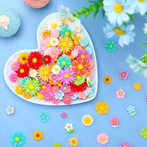 سحر الزهور، 150 قطعة من زهور الراتنج المتنوعة سحر كبوشن زهرة مسطحة للزينة لصنع المجوهرات، سحر سلايم من الراتنج لإكسسوارات الشعر اليدوية اليدوية in Kuwait
