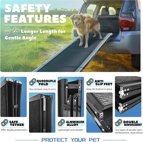 Dog Ramp for Car Large Dog, 71“x20"in Portable Car Ramp for Large Dogs, Folding Pet Ramp Non-Slip, Outdoor Dog Ramp for Trucks, SUV, High Bed in Saudi Arabia