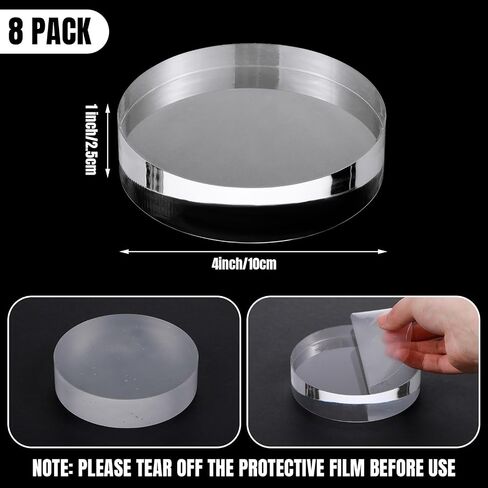 8 Pcs Acrylic Blocks for Display Clear Pedestal Stand Round Edge Polished Acrylic Display Riser 4 x 4 x 1'' Cylinder Block Trophy Base Display Pedestal for Table Showing Cosmetics Collectibles in Saudi Arabia