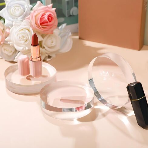 8 Pcs Acrylic Blocks for Display Clear Pedestal Stand Round Edge Polished Acrylic Display Riser 4 x 4 x 1'' Cylinder Block Trophy Base Display Pedestal for Table Showing Cosmetics Collectibles in Saudi Arabia