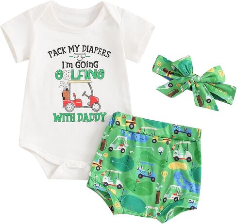 Infant Baby Girl Golf Outfit Short Sleeve Daddy's Future Golfing Buddy Romper and Shorts 3Pcs Summer Golf Clothes in Saudi Arabia