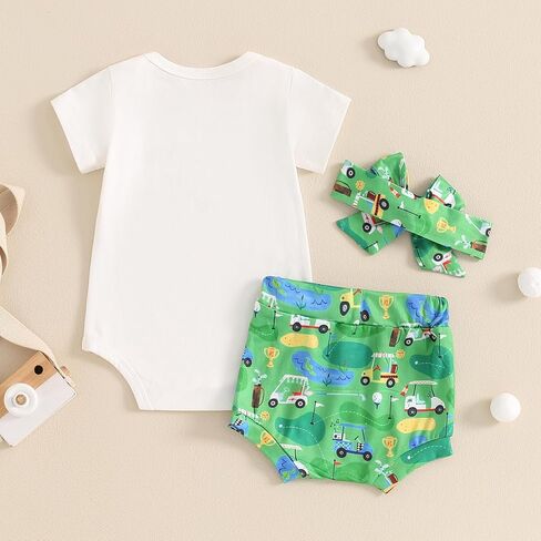 Infant Baby Girl Golf Outfit Short Sleeve Daddy's Future Golfing Buddy Romper and Shorts 3Pcs Summer Golf Clothes in Saudi Arabia