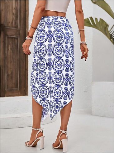 WDIRARA Women's Floral Elastic Waist Ruffle Hem Tassel Skirt Irregular Hem Midi Dress in Saudi Arabia
