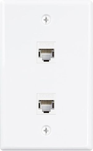 Iwillink (عبوة واحدة) لوحة حائط إيثرنت بمنفذين، لوحة حائط Keystone Jack مع إدراج وصلة مضمنة RJ45 Keystone، لوحة حائط مقبس Keystone من أنثى إلى أنثى Cat6، باللون الأبيض in Kuwait