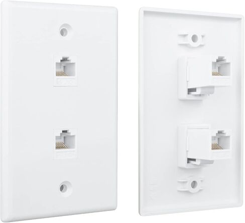 Iwillink (عبوة واحدة) لوحة حائط إيثرنت بمنفذين، لوحة حائط Keystone Jack مع إدراج وصلة مضمنة RJ45 Keystone، لوحة حائط مقبس Keystone من أنثى إلى أنثى Cat6، باللون الأبيض in Kuwait
