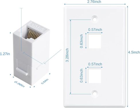 Iwillink (عبوة واحدة) لوحة حائط إيثرنت بمنفذين، لوحة حائط Keystone Jack مع إدراج وصلة مضمنة RJ45 Keystone، لوحة حائط مقبس Keystone من أنثى إلى أنثى Cat6، باللون الأبيض in Kuwait