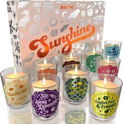 BeKind Sunshine Scented Candles Set for Home – Perfect Home Décor, Birthday Gifts for Women, Stress Relief, Natural Soy Candle Wax and Air freshener Fragrance, Aromatherapy Candle - 9 Pack in Saudi Arabia