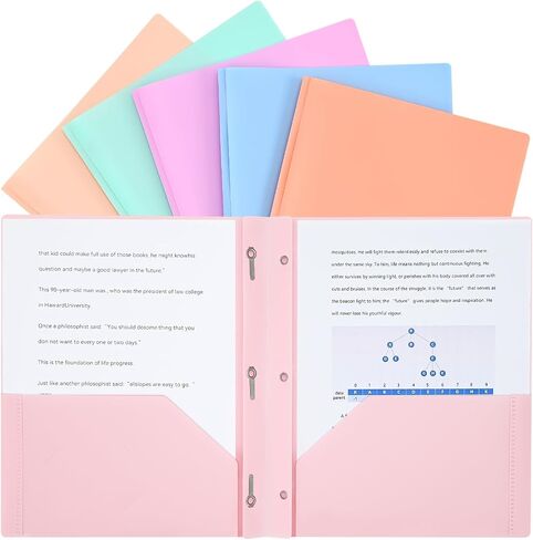 Two-Pocket-Folders with 3 Prongs, Letter Size Plastic Folders with Pockets and Prongs, Poly Plastic Folders for Office & School. 6 Pastel Colors (White Color -12 Packs) in Saudi Arabia