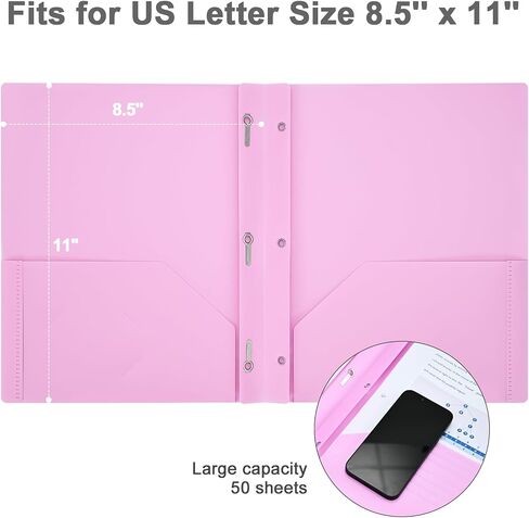 Two-Pocket-Folders with 3 Prongs, Letter Size Plastic Folders with Pockets and Prongs, Poly Plastic Folders for Office & School. 6 Pastel Colors (White Color -12 Packs) in Saudi Arabia