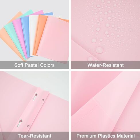 Two-Pocket-Folders with 3 Prongs, Letter Size Plastic Folders with Pockets and Prongs, Poly Plastic Folders for Office & School. 6 Pastel Colors (White Color -12 Packs) in Saudi Arabia