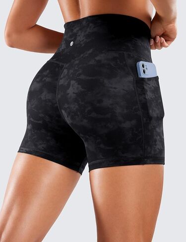 CRZ YOGA Women's Naked Feeling Biker Shorts - 4'' High Waisted Yoga Gym Spandex Shorts Side Pockets Tie Dye Smoke Ink Large in Saudi Arabia