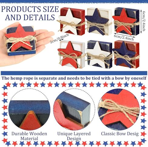 6 Pcs 4th of July Table Decor Patriotic Wooden Sign Star Standing Block Centerpiece for Independence Day Farmhouse Home Party Table Tiered Tray Decor (Star Blocks) in Saudi Arabia