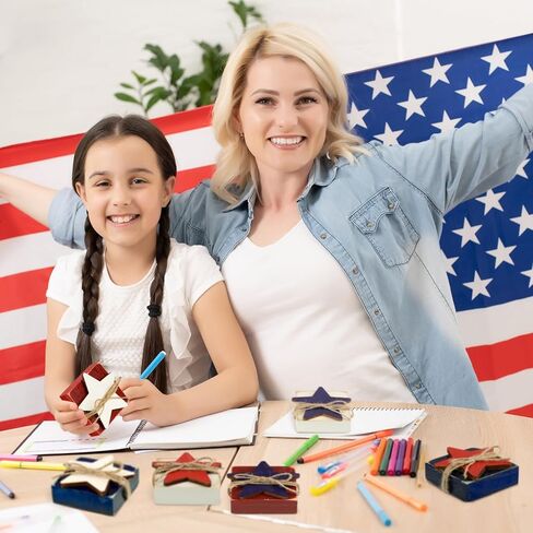 6 Pcs 4th of July Table Decor Patriotic Wooden Sign Star Standing Block Centerpiece for Independence Day Farmhouse Home Party Table Tiered Tray Decor (Star Blocks) in Saudi Arabia