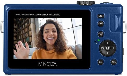 كاميرا مينولتا MND25 الرقمية، تركيز تلقائي 48 ميجابكسل، كاميرا 4K الترا اتش دي مع مرآة سيلفي وبطاقة SD 32 جيجابايت، أزرق، حزمة مع حقيبة كاميرا Slinger (أزرق) in Kuwait