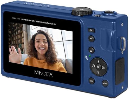 كاميرا مينولتا MND25 الرقمية، تركيز تلقائي 48 ميجابكسل، كاميرا 4K الترا اتش دي مع مرآة سيلفي وبطاقة SD 32 جيجابايت، أزرق، حزمة مع حقيبة كاميرا Slinger (أزرق) in Kuwait