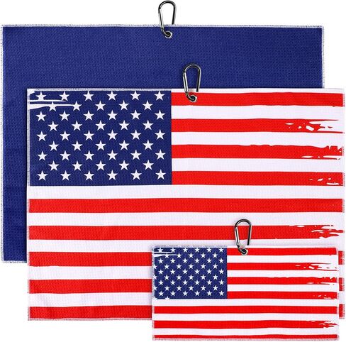 Newwiee 3 Pieces Golf Towel with Clip for Golf Bags for Men and Women USA Flag Golf Towels Patriotic Golf Towels Golf Accessories for Men Women Golfing Ball, 3 Sizes in Saudi Arabia
