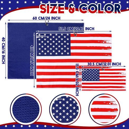Newwiee 3 Pieces Golf Towel with Clip for Golf Bags for Men and Women USA Flag Golf Towels Patriotic Golf Towels Golf Accessories for Men Women Golfing Ball, 3 Sizes in Saudi Arabia