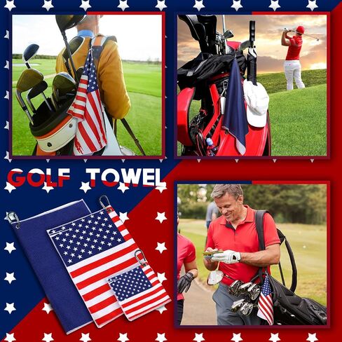 Newwiee 3 Pieces Golf Towel with Clip for Golf Bags for Men and Women USA Flag Golf Towels Patriotic Golf Towels Golf Accessories for Men Women Golfing Ball, 3 Sizes in Saudi Arabia