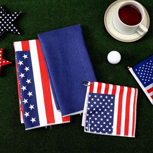 Newwiee 3 Pieces Golf Towel with Clip for Golf Bags for Men and Women USA Flag Golf Towels Patriotic Golf Towels Golf Accessories for Men Women Golfing Ball, 3 Sizes in Saudi Arabia