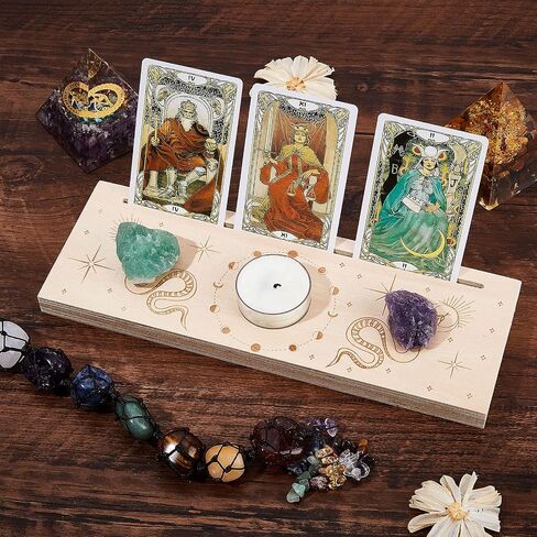 GORGECRAFT 9.5x3.4x0.6 Inch Wooden Tarot Card Stand 2-Slot Candle Holder Moon Phase Eye Pattern Carved Rectangle Shaped Thick Altar Display Stand Holder for Witch Divination Tools Wiccan Supplies in Saudi Arabia