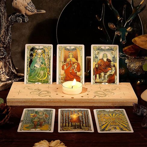 GORGECRAFT 9.5x3.4x0.6 Inch Wooden Tarot Card Stand 2-Slot Candle Holder Moon Phase Eye Pattern Carved Rectangle Shaped Thick Altar Display Stand Holder for Witch Divination Tools Wiccan Supplies in Saudi Arabia