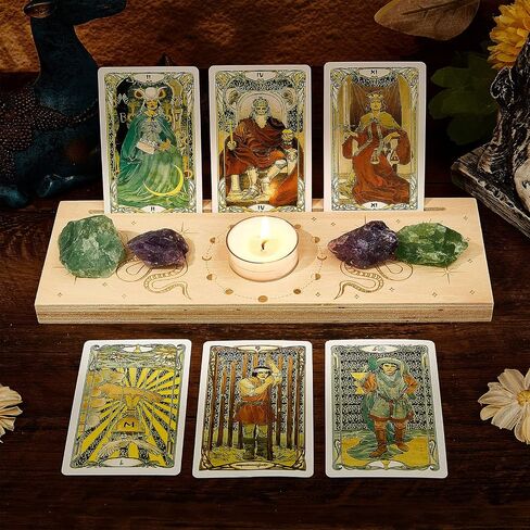 GORGECRAFT 9.5x3.4x0.6 Inch Wooden Tarot Card Stand 2-Slot Candle Holder Moon Phase Eye Pattern Carved Rectangle Shaped Thick Altar Display Stand Holder for Witch Divination Tools Wiccan Supplies in Saudi Arabia