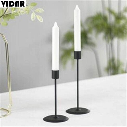 Black Taper Candle Holders Set, Metal Candlestick Holder Stand for Wedding, Birthday, Dinner Home & Bar Party for Table Decorative, Candle Stand Fits 3/4 Inch Slim Candles & Led Candles 2pcs (Black) in Saudi Arabia