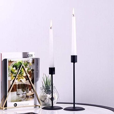 Black Taper Candle Holders Set, Metal Candlestick Holder Stand for Wedding, Birthday, Dinner Home & Bar Party for Table Decorative, Candle Stand Fits 3/4 Inch Slim Candles & Led Candles 2pcs (Black) in Saudi Arabia