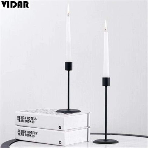 Black Taper Candle Holders Set, Metal Candlestick Holder Stand for Wedding, Birthday, Dinner Home & Bar Party for Table Decorative, Candle Stand Fits 3/4 Inch Slim Candles & Led Candles 2pcs (Black) in Saudi Arabia
