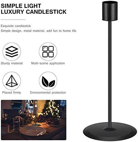 Black Taper Candle Holders Set, Metal Candlestick Holder Stand for Wedding, Birthday, Dinner Home & Bar Party for Table Decorative, Candle Stand Fits 3/4 Inch Slim Candles & Led Candles 2pcs (Black) in Saudi Arabia