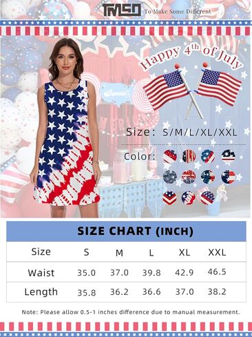 فستان نسائي بدون أكمام ليوم الاستقلال الرابع من يوليو بدون أكمام أحمر وأبيض وأزرق فستان علم الولايات المتحدة الأمريكية مع جيوب in Kuwait