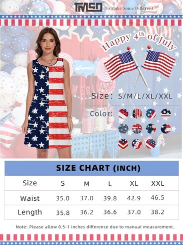 فستان نسائي بدون أكمام ليوم الاستقلال الرابع من يوليو بدون أكمام أحمر وأبيض وأزرق فستان علم الولايات المتحدة الأمريكية مع جيوب in Kuwait