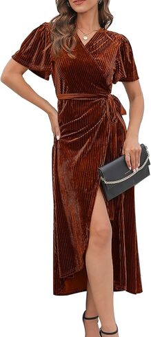 فستان Woolicity نسائي رسمي برقبة على شكل حرف V، فستان طويل بأكمام قصيرة من Boho in Saudi Arabia