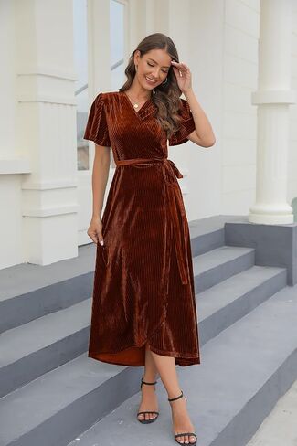 فستان Woolicity نسائي رسمي برقبة على شكل حرف V، فستان طويل بأكمام قصيرة من Boho in Saudi Arabia