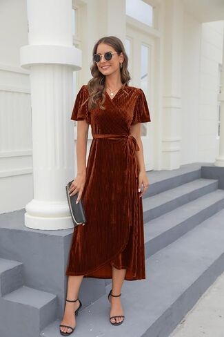 فستان Woolicity نسائي رسمي برقبة على شكل حرف V، فستان طويل بأكمام قصيرة من Boho in Saudi Arabia